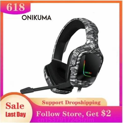 ONIKUMA K20 Wired Headphones With Microphone RGB Light Gaming Headsets Noise Cancelling Earphones For PS4 Xbox One Headset Gamer