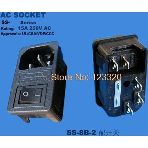 10Pieces/lot AC Power Socket With 5x20 Fuse Holder & Rocker Switch SS-8B-2