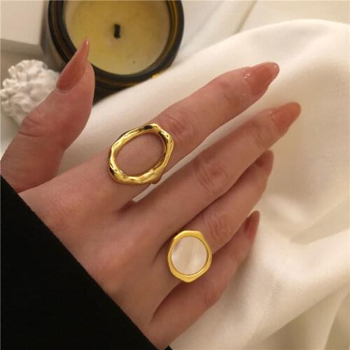 925 Sterling Silver Gold Color Irregular Oval Round Rings for Women Men Shell Finger Ring Party Jewelry Rings Gifts S-R955