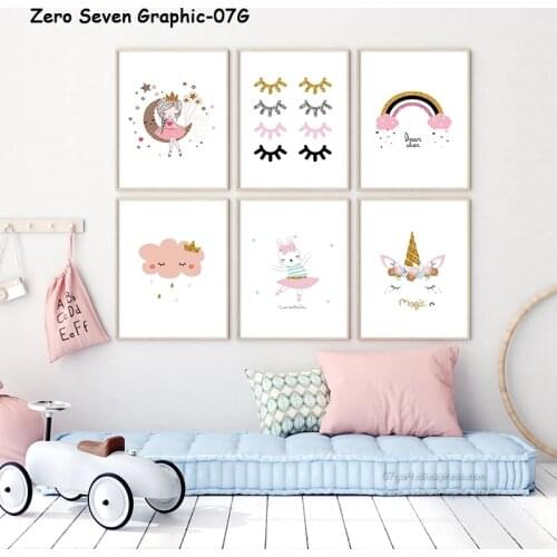 Cute Glitter Cartoon Unicorn Crown Girl Giraffe Canvas Painting Poster And Print Pictures Baby Room Children Bedroom Home Decor