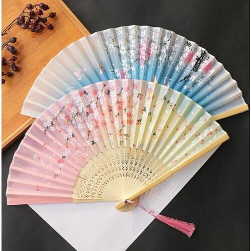 Folding women childrens dance fan Chinese Japanese Folding Fan Wooden Shank Classical Dance Fan High Quality Elegent Female Fan