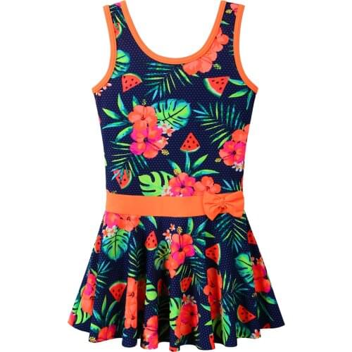 BAOHULU Girls One-Piece Swimsuit for 3-10 Years Print Flower Swimwear Girls Beach Dress Summer Bathing Suit Rash Guard