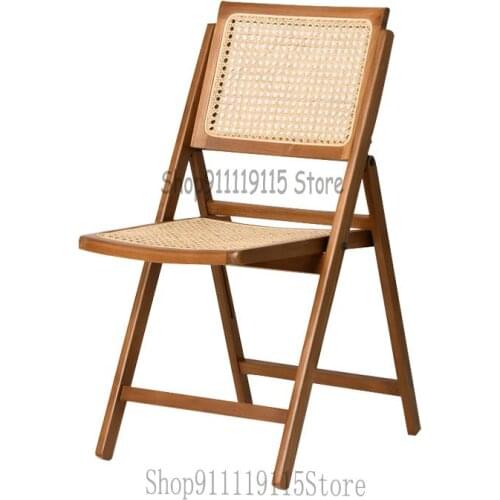 Nordic Solid Wood Folding Chair Family Retro Back Chair Simple Leisure Coffee Chair Rattan Dining Chair