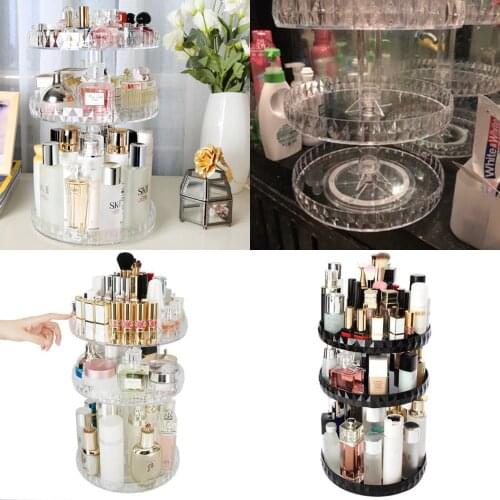 360-degree Rotating Cosmetic Storage Box Acrylic Makeup Organizer Lipstick Brush Holder Skin Care Desktop Shelf Jewelry Stand