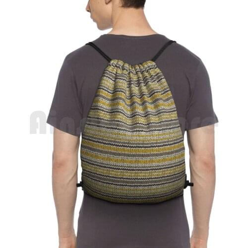 Knitted Pattern Set 11-Stripes Yellow / Grey Backpack Drawstring Bags Gym Bag Waterproof Backdrop Background Fashion