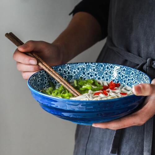 1pc Japanese Bowl Ramen Noodle Bowl Blue and White Ceramic Dinnerware Salad Rice Fruit Soup Bowl 6.5/7.5/8.5 inch