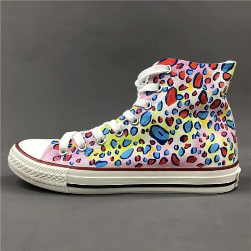 Wen Colorful Hand Painted Shoes Design Custom Leopard Pattern High Top Women Mens Canvas Sneakers