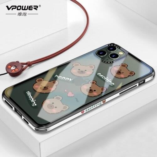 Pained frame + Bear animals clear Tempered Glass Case Cover For iPhone 11 Pro Max XR XS MAX shockproof phone glass cases