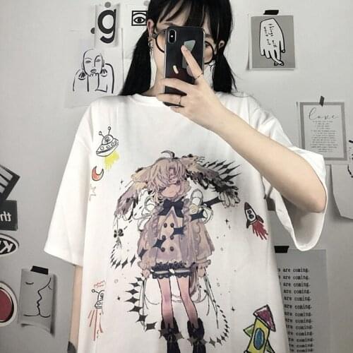 2021 Woman Oversized T-shirt Japanese Street Anime Tops for Girls Cute Kawaii Clothes Harajuku Goth Female Clothing
