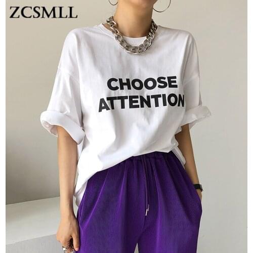 ZCSMLL Round neck letter printing t-shirts women casual all-match loose short-sleeved T-shirt female Korean summer simple tee