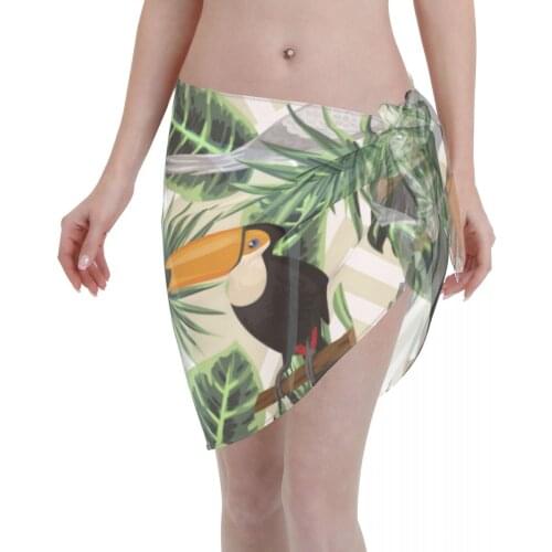 Women Beach Bikini Cover Up Tropical Leaves And Birds Wrap Skirt Sarong Scarf Beachwear Bathing Suit Beachwear Swimsuits