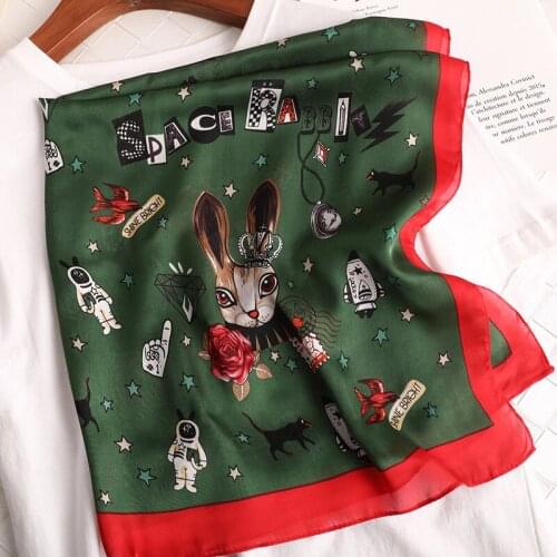 Fashion Cartoon Print Hair Scarf For Women Silk Satin Bag Scarfs Female Small Shawls and Wraps 70cm Square Neck Scarves For Lady