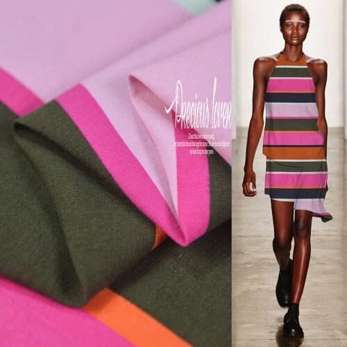 1 Meter Colorful World Color Striped Silk Wool Fabric