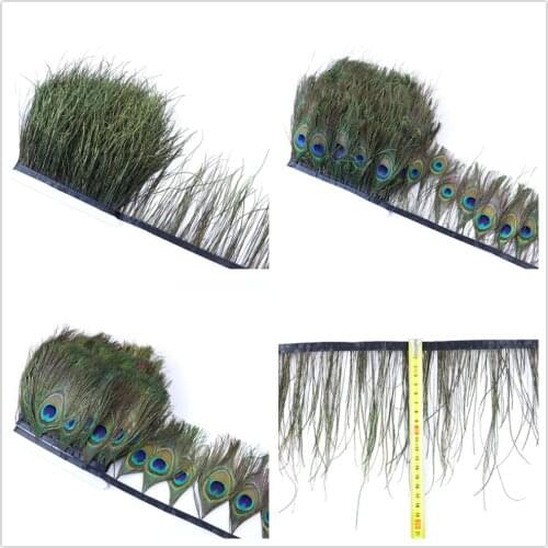 1 Meter Beautiful Natural Peacock Feather Trims Ribbon 4-6" for Wedding Dress/Skirt Sewing Accessory Craft Jewelry Decoration