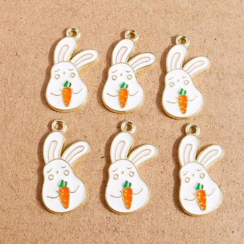 10pcs 13*26mm Animal Charms Cartoon Enamel Rabbit Eating Carrot Charms Pendants Necklaces Earrings Keychain DIY Crafts Accessory