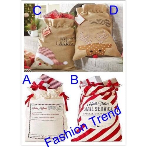 10pcs/lot free shipping burlap canvas santa sack Mixed styles hot selling Christmas santa sacks kids gift candy bags