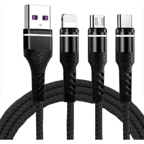 3in1 USB Cable Type-C For Xiaomi Huawei Samsung Charging Cable For Micro USB Phone USB cable for IPhone Fast Charger Wire