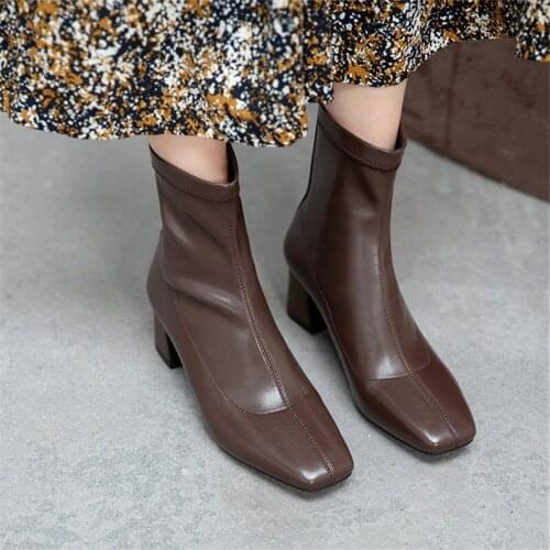 Ankle Boots For Women Square Toe Fashion Shoes autumn Short Boots Zipper Square Heels Comfortable Lady Boots black brown beige