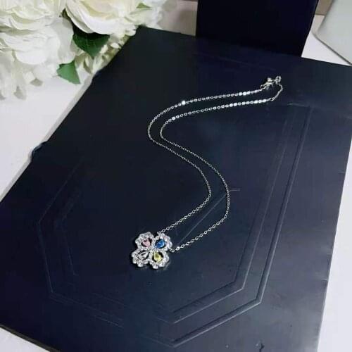 Brand Pure 925 Sterling Silver Jewelry For Women Zircon Wedding Jewelry Flower Pendant 925 Silver Necklace