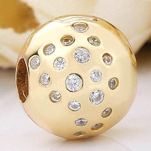 Original Gold Color Shine Scattered Sparkle Stopper Clip Beads Fit 925 Sterling Silver Charm Bracelet Bangle Diy Jewelry