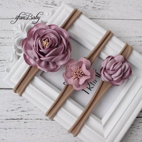 Boutique flower headband ,burn stain fabric flower headband Synthetic Leather flower headband for kids girl women 1 SET