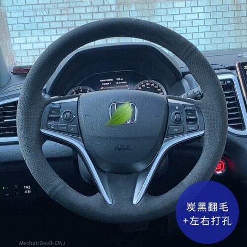 Steering Wheel Cover For Honda Civic URV Envix Fit CRV Gienia Odyssey Accord Spirior Elysion Black Suede Leather Car Interior