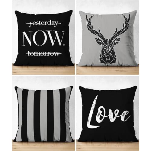 Black Gray Ground Deer And Written Special Design 4 PCs Double-Sided Suede Pillow decorate Case Set