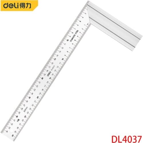 Deli DL4037 Steel Square Measuring Tools Specification: 350mm Stainless Steel Tape + Aluminum Alloy Base Dual Scale Design