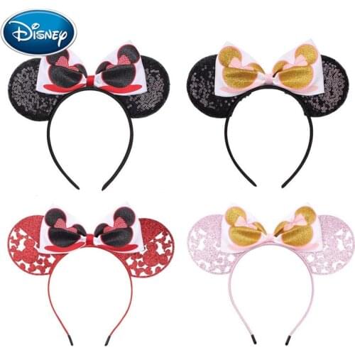 Disney 1pcs Mouse Ears Headband Ribbon Hair Bows Floral Bow Hairband DIY Hair Accessories For Girls Party Accesorios Mujer