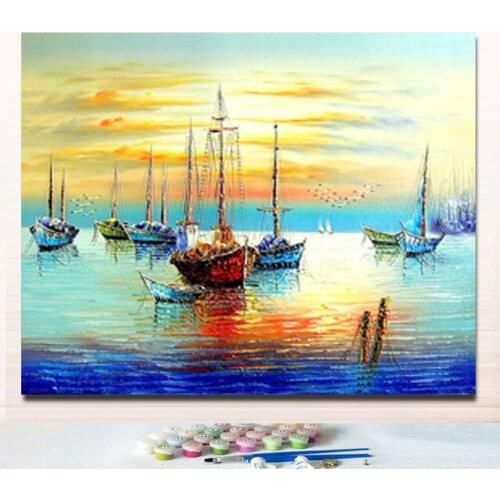 DIY paintings by numbers colorful Seascape sailboat pictures paints with colors on canvas 40x50 framed or frameless