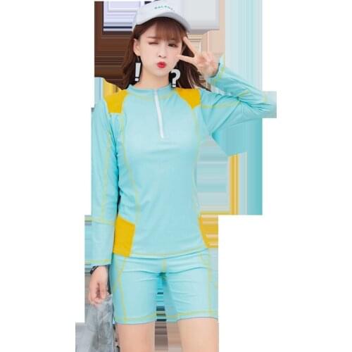 Womens 2-piece Rash Guard Long/Short Sleeve Swim Shirts Quick-Dry Swimsuit Tops Bottom Athletic Bathing Suit Sun UV Protection