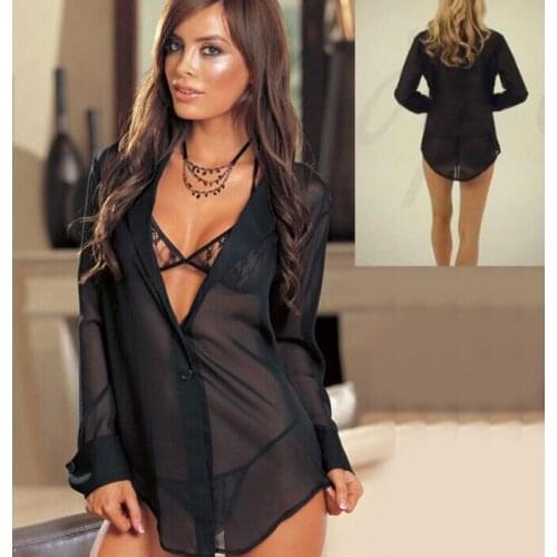 Europe Sexy Woman Top Set Perspective Sexy Black White Shirt Tops Nightclub Party Sexy Uniform Woman Set Shirt+bra+panties