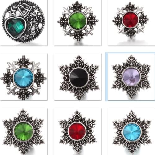 XH8011 Crystal Imitation Gemstone 18mm Christmas snowflake Metal Snap button fit snap jewelry DIY