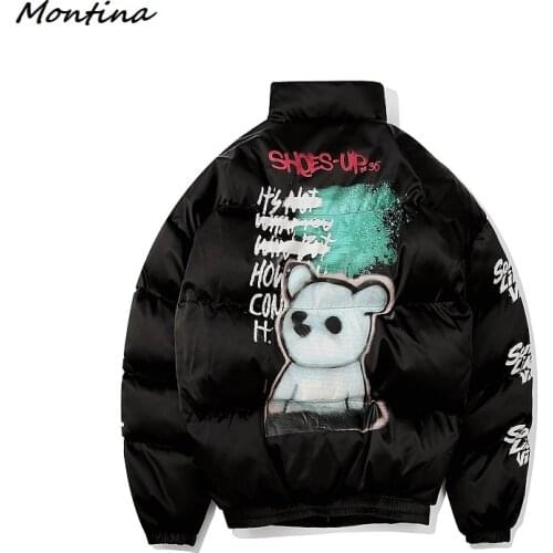 Hip Hop Jacket Parka Spray Paint Graffiti Streetwear Men Windbreaker Harajuku Winter Padded Jacket Coat Warm Outwear men jacket