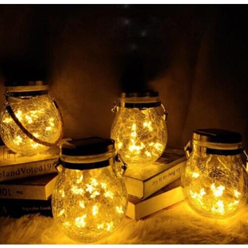 Solar Lamp Night Light Crack Ball Glass Jar Wishing Lamp Handing String Light Outdoor Garden Christmas Tree Decoration Light
