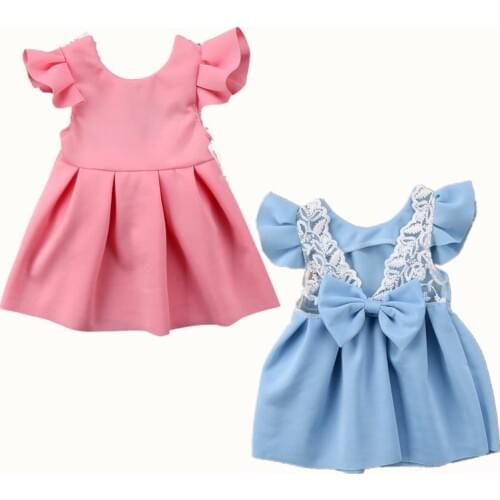 Summer Toddler Baby Kids Girls Dresses Kids Ruffles Sleeve Lace Ball Gown Party Dress Sundress