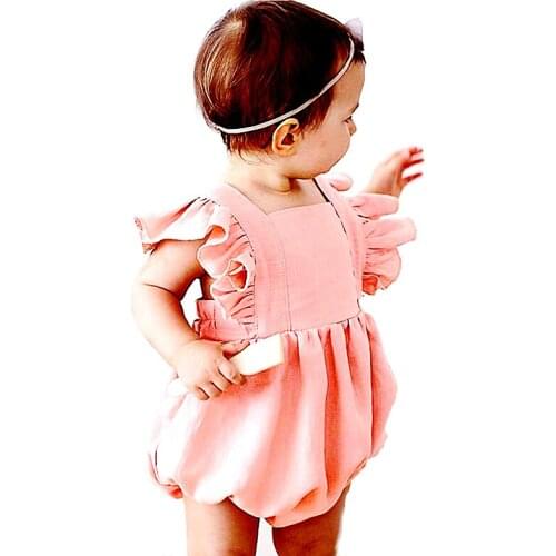 Newborn Baby Girls Summer Cotton Rompers Ruffle Linen Backless Baby Girl Toddler Clothes Solid Color Jumpsuits Outfits Sunsuit