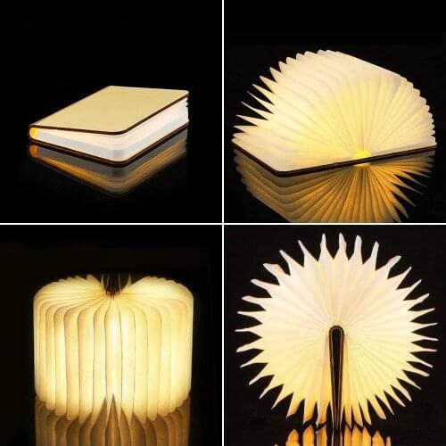 Magnetic Foldable 3 Colors 3D Creative LED Book Night Light Wooden 5V USB Rechargeable Portable Desk Table Lamp Home Decoration