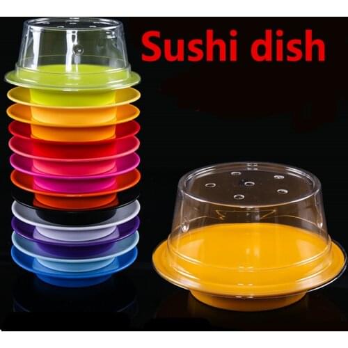 Small round Plastic Japan Food Sushi Melamine Dish Rotary Sushi Plate Round Colorful Conveyor Belt Sushi Serving dinner plates