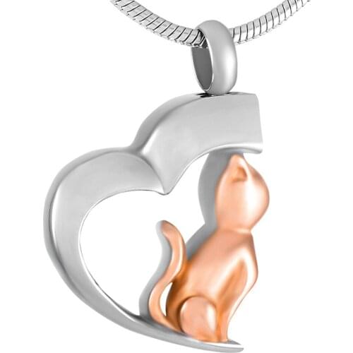 MJD8132 Stainless Steel Cremation Jewelry Pet Urn Pendant Necklace with 20'' Snack Chain Gold Cat
