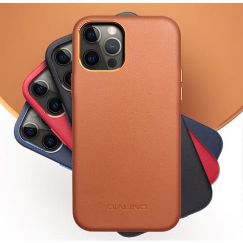 QIALINO Fashion Genuine Leather Phone Case for iPhone 12 Pro Max Anti fall Luxury Ultra Thin Back Cover for iPhone 12 mini Bag