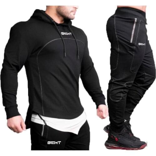Autumn winter gyms cotton sweatshirt mens hooded splicing shirt Hoodie mens hip hop coat Pullover mens casual sportswear set