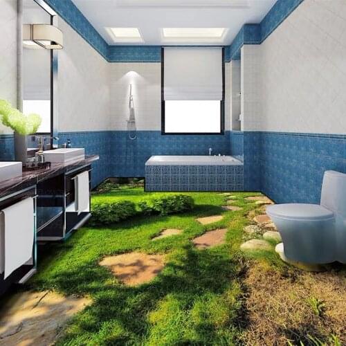 Bacal Exfoliator Lawn Grass Flooring Mural Stone Road 3D Floor Sticker PVC Self Adhesive 3D Floor Mural Wallpaper Art Decor