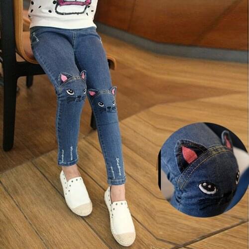 2019 Autumn childrens clothing girls casual jeans cartoon winter big kids pencil pants child skinny trousers thickened leggings
