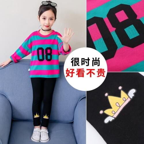 Autumn Baby Girl Clothes Striped Letter 08 Print Long-Sleeve Stripe T-Shirt + Legging Suit Girls Clothing Set Children Clothing