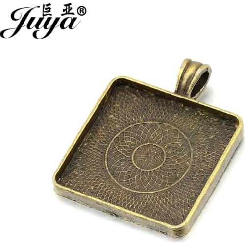 JUYA Square Pendant Cabochon Base Setting DIY Jewelry Making Necklace 16/20/25/30/35mm Alloy Tray Blank for Demo Bezel Cabochons