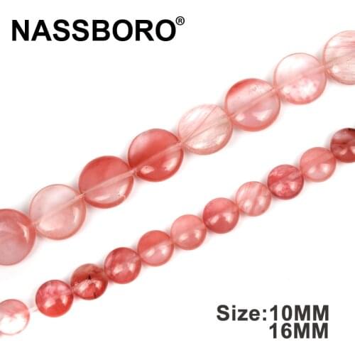 Flat Round Coin Shape Watermelon Crystal Natural Stone Bead Pink Spacer Beads For Jewelry Making Bracelet Necklace DIY Oranment