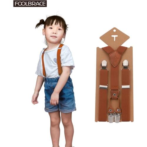 75*2.5cm Lovely Kids Adjustable 3 Clip-on Braces Boys Girls Y-back Suspender Child Elastic Shield Leather Ring Boy Wear