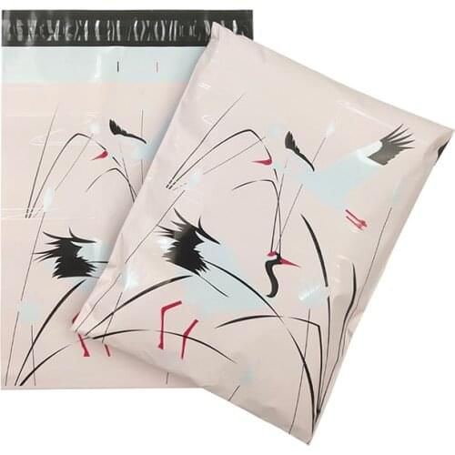 100Pcs Crane Print Poly Mailers Pink Plastic Shipping Envelopes Waterproof Courier Storage Bags Self Seal Mailing Bags 25.5x37cm