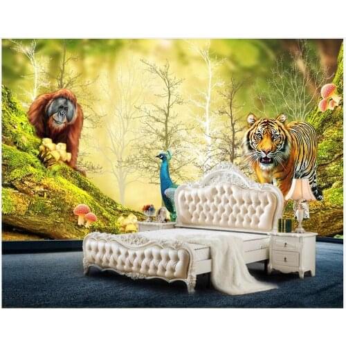Custom photo wallpaper 3d mural wallpaper for walls 3d cartoon animal forest mural Kids room background wall decoration painting